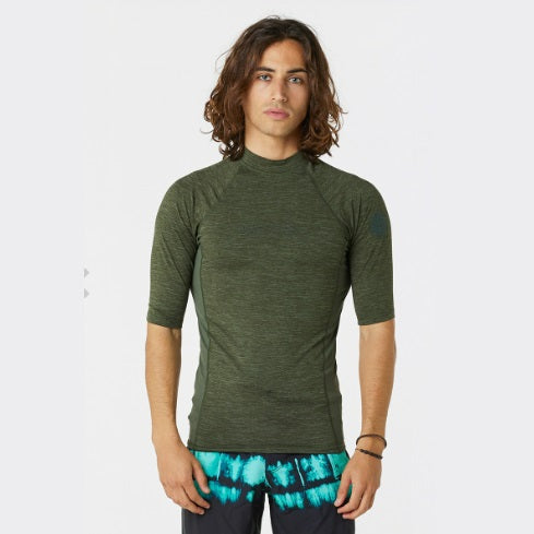 Rip Curl Dawn Patrol Upf Perf Short Sleeve Rash Vest Tee Olive Marle 14Bmrv