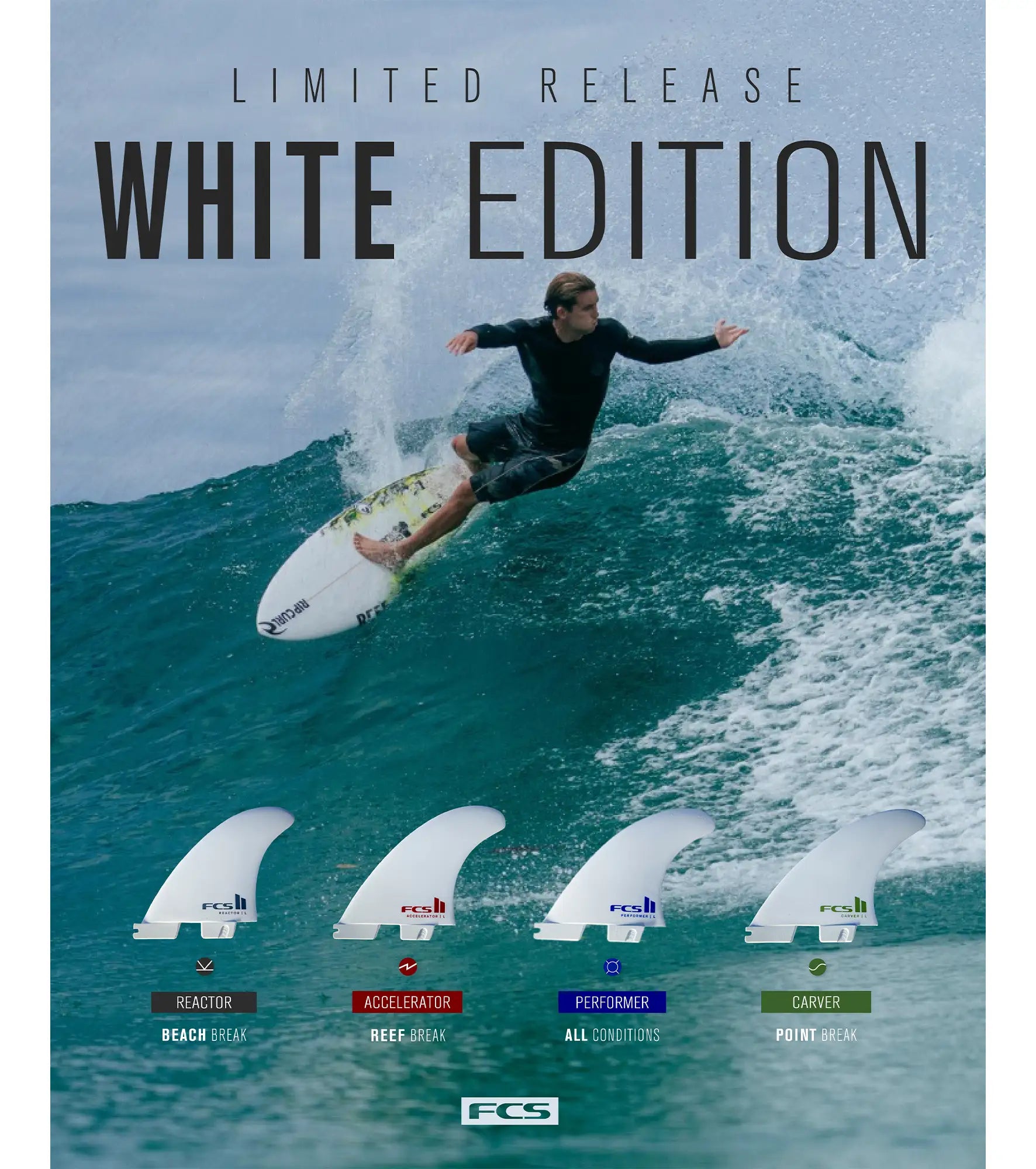 FCS II Performer Performance Core Thruster Fins - White Edition - FCS II/Thruster