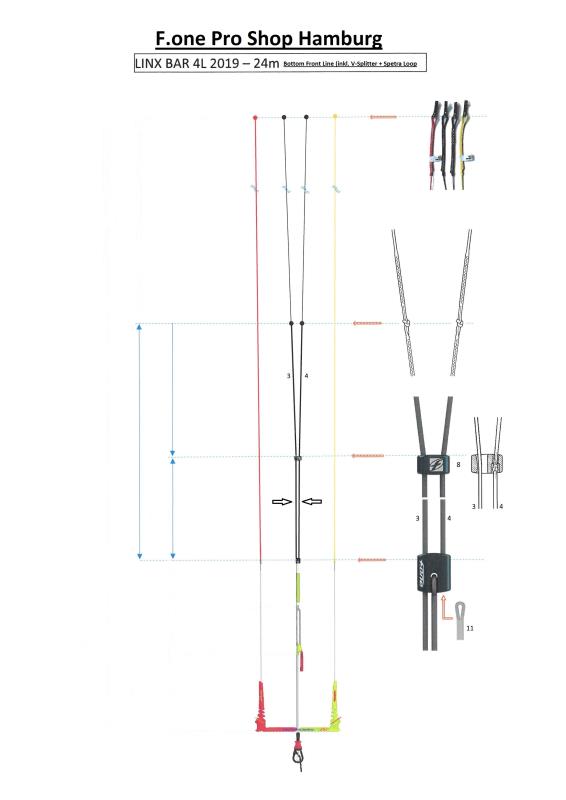 Lignes avant inférieures F-ONE (avec séparateur en V + boucle spectra) - Pour Lixbar 4L